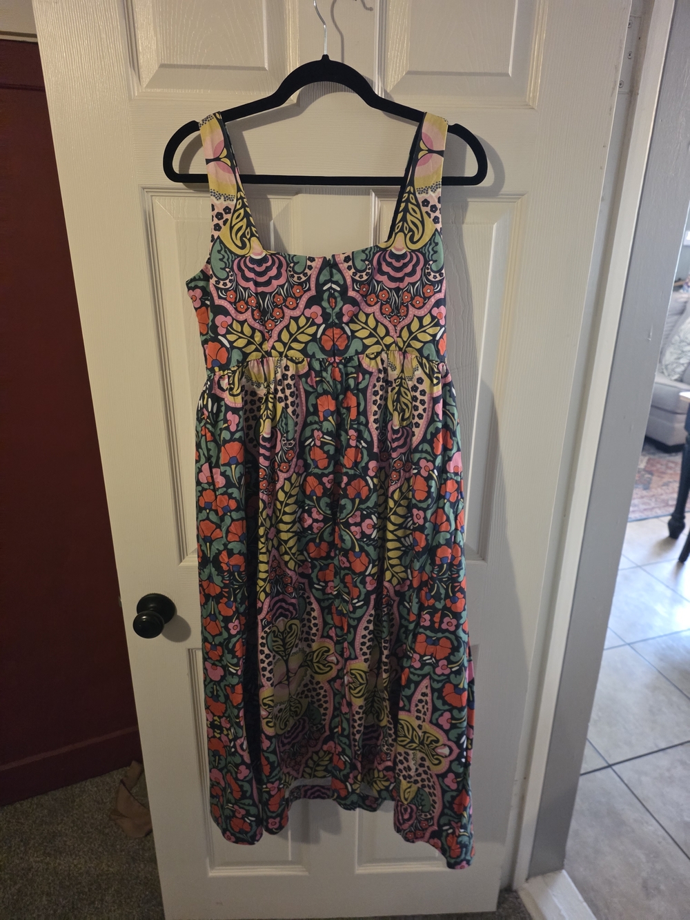 Boden Black Floral Dress with Orange, Pink & Green Accents - Picture 3 of 4
